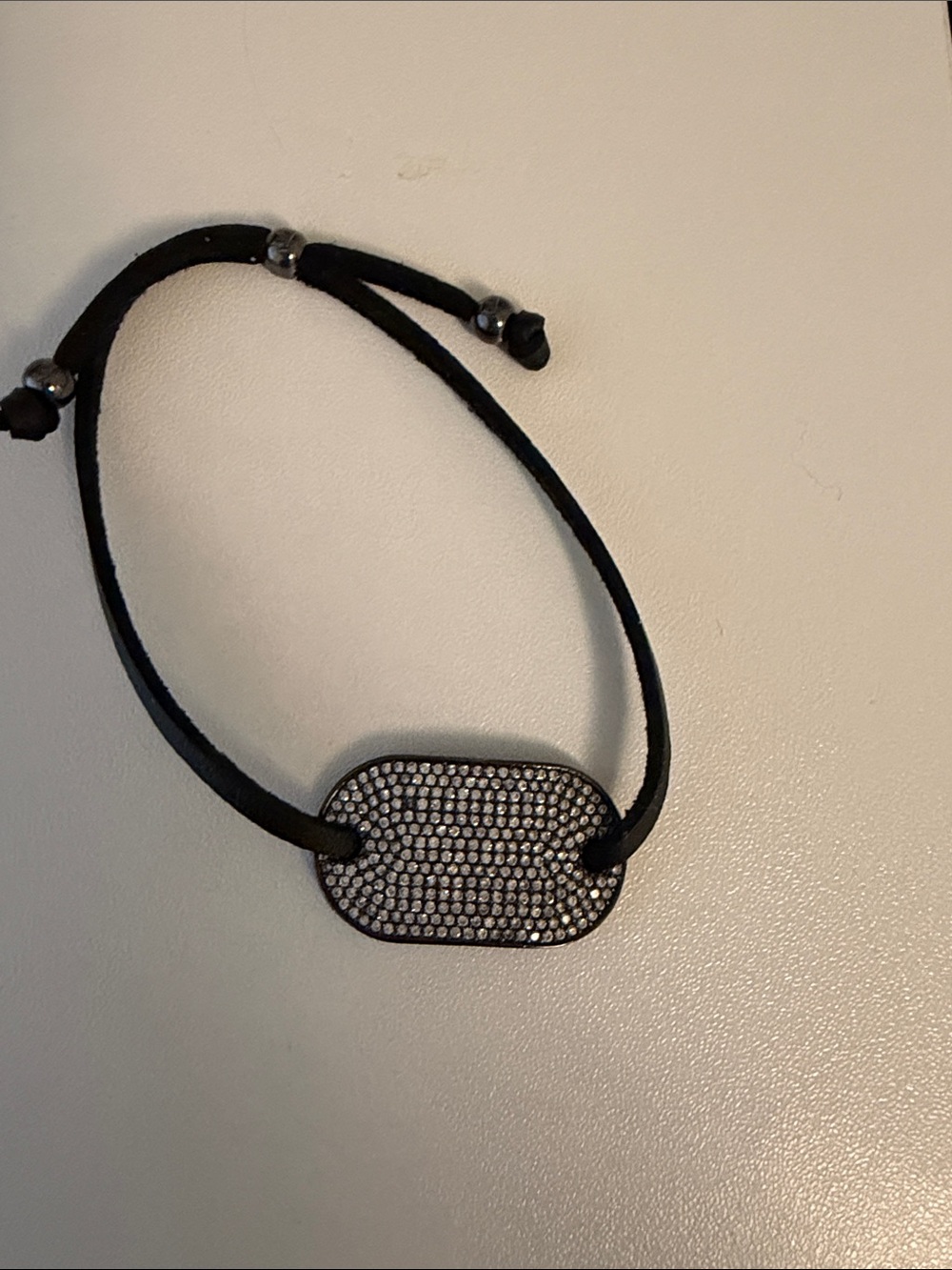 Black Cord Bracelet with Pavé Crystal Tag